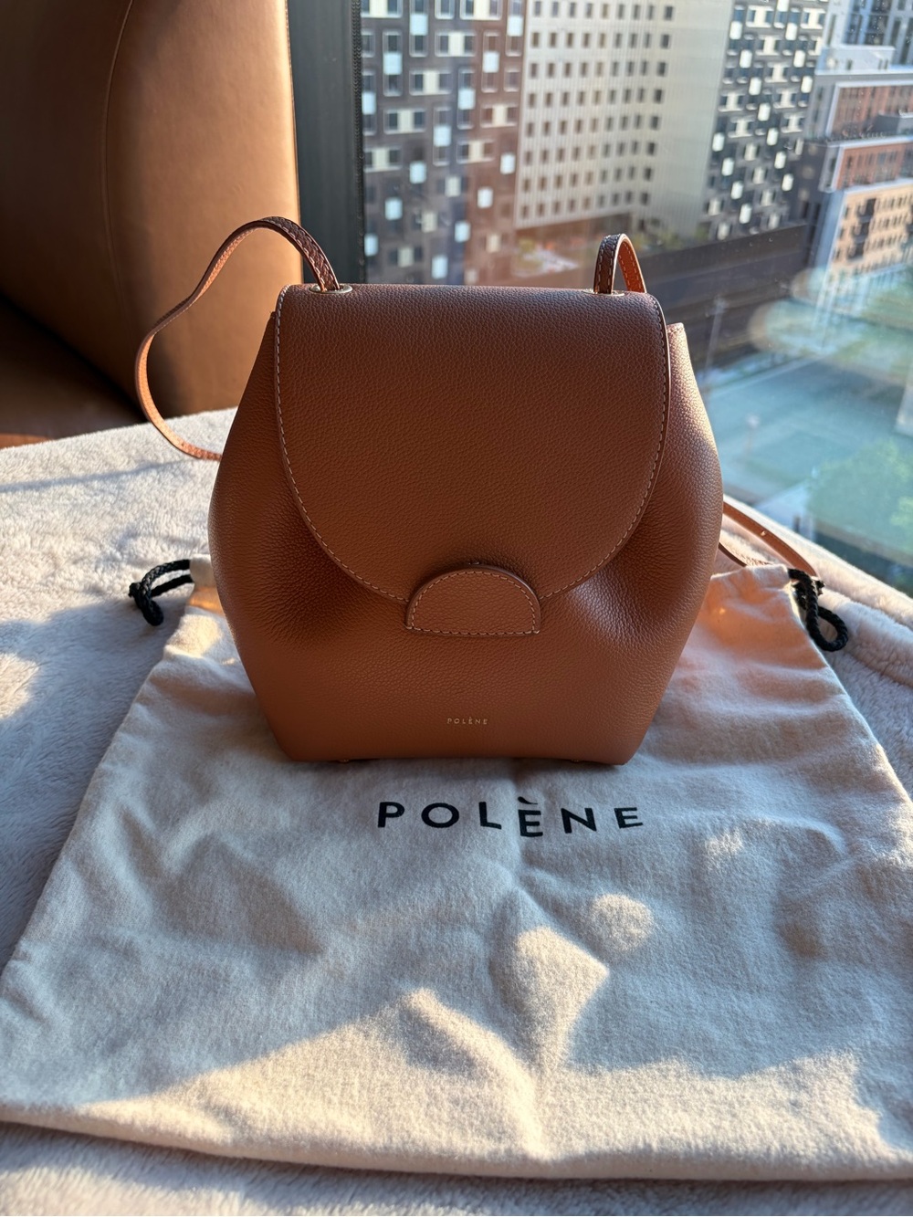 Polène Numéro Un Mini Backpack Convertible 3-Way Caramel Tan - Picture 2 of 5
